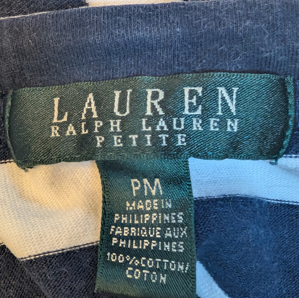 Lauren Ralph Lauren Striped 3/4 Sleeve Boatneck Top - Navy and White Women's PM - Picture 2 of 8